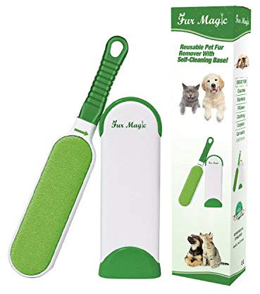 Fur Magic Pet Hair Remover Lint Brush With Self-Cleaning Base, Reusable Fluff Remover for Clothes, Double-Sided Fur Cleaner for Dog and Cat, Green