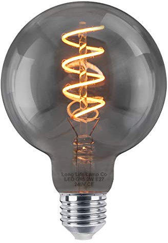 Long Life Lamp Company Industrial Vintage LED Light Bulb E27 Coil Spiral Filament Grey Smoked Glass Retro Edison Classic G95 2w Globe