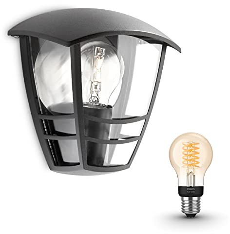 Philips Hue Creek Wandlampe Außen (Schwarz) - Außenleuchte - E27 - Warmweißes Licht - Hue White Filament