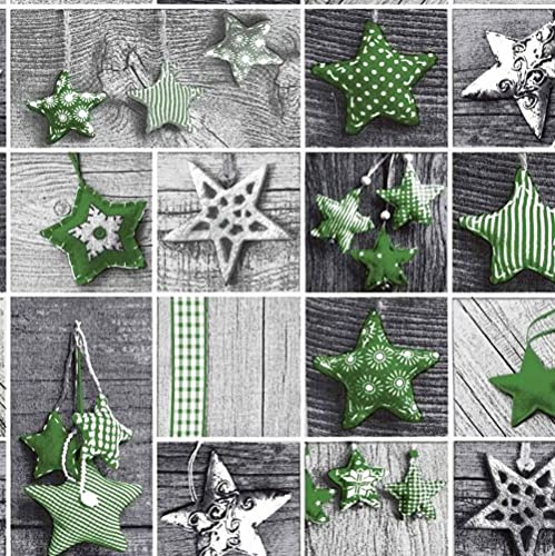 11,99€/m 200x160cm 100% Baumwolle Weihnachten Baumwollstoff Kinder Meterware Handwerken Nähen Stoff (Sterne Patchwork Grau Grün, 200 x 160 cm)