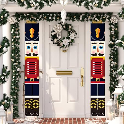 Festive Fix Life Size Nutcracker Christmas Banners – Set of 2 5ft Christmas Door Decorations, Waterproof & Fade-Resistant Outdoor Xmas Decor, Nutcracker Soldiers for Porch or Wall Display