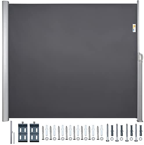 SUNMER Aluminium Side Awning Retractable Full Cassette Adjustable Length for Outdoor Privacy Screen Shelter Wind Breaker for Garden, Hot Tub, Balcony, Terrace - 2 X 3.5m