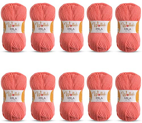 Wollidu Mila Garn zum Häkeln und Stricken 10 x 50g/133m Strickgarn 100% Polyacryl Häkelgarn Lachs