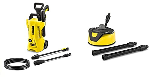 Kärcher Hochdruckreiniger K 2 Power Control: Clevere App-Unterstützung & Flächenreiniger T-Racer T 5 (Spritzwasserschutz, für große Flächen, Zwei Flachstrahldüsen, Handgriff für senkrechtes Arbeiten)