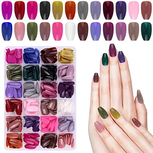 576 PCS Medium Coffin Falsche Nägel, EBANKU 24 Farben Acryl Künstliche Glänzende Press-on-Nägel Full Cover Short Ballerina Falsche Nagelspitzen für Frauen Mädchen Nageldekorationen