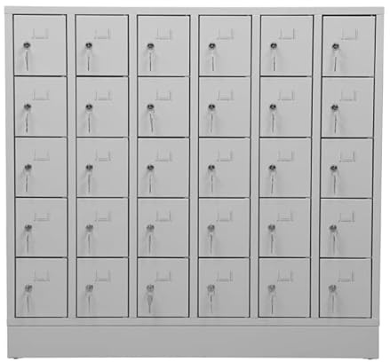 Schrank & Stuhl Mini-Schließfächer | Wertfachschrank | Handytresor 30 Abteile, 110x119x15, Zylinderschlösser, Lieferung komplett montiert, Grau