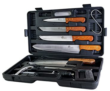 Pradel Excellence - PCOT001008 - Mallette Coutellerie du Chasseur - 5 Couteaux + 1 Fusil d’Affûtage + 1 Scie - Acier Inoxydable - Manches Bois de Rose - 52,5 cm