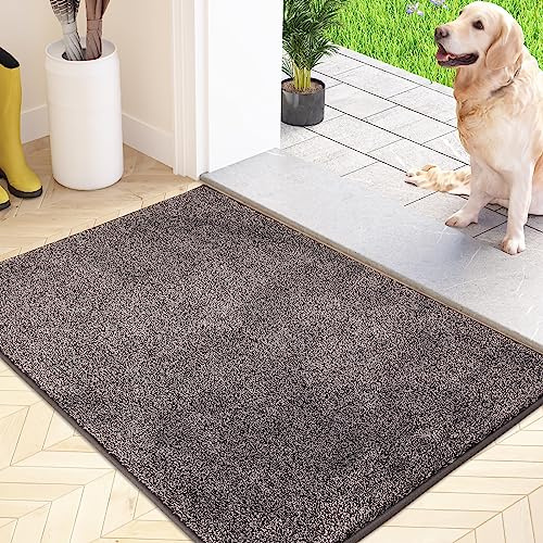 FCSDETAIL Dammfångare, halkfri golvmatta, maskintvättbar, entrématta med mjuk mikrofiber för hund, entré, dörr och hall, 60 x 90 cm, Ljusgrå/svart
