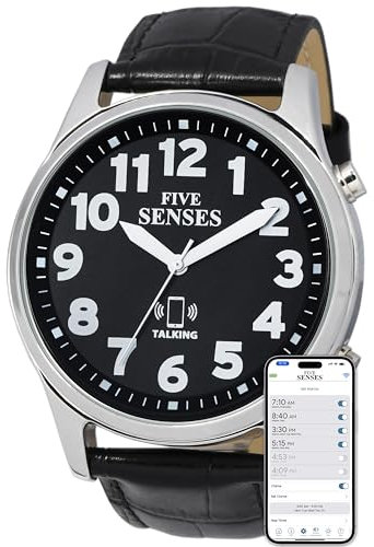 FIVE SENSES Jumble Smart Atomic Talking Watch with Voice Reminders and App Control for Seniors and Visually Impaired - A Great Gift for Blind Men and Women. A Talking Watches for the Blind (dark grey)