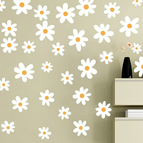 Runtoo Wandtattoo Gänseblümchen Wandsticker Boho Weiße Blumen Wandaufkleber Kinderzimmer Babyzimmer Wohnzimmer Schlafzimmer Flur Wanddeko