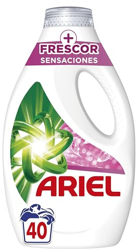 Ariel Detergente Lavadora Liquido, 40 Lavados, Jabon Frescor Sensaciones, Limpieza Mejorada en Ciclos Mas Frios con la Exclusiva Tecnologia de limpieza en Frio