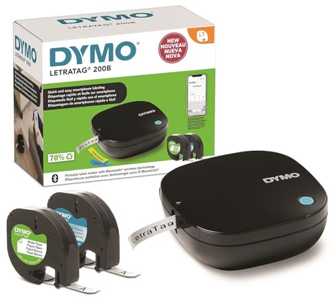 DYMO LetraTag 200B étiqueteuse Bluetooth | Imprimante d'étiquettes compacte | Se connecte à iOS et Android à l'aide de Technologie Bluetooth sans Fil | Inclut 2 Rubans pour étiquettes