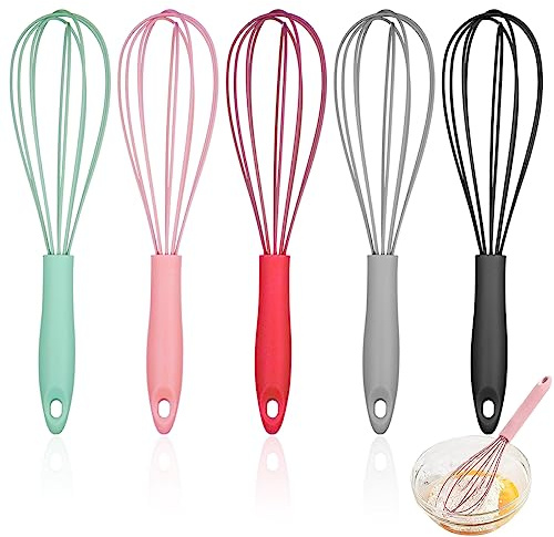 5-teiliges Silikon Schneebesen-Set, 17 cm, Mehrfarbig, Hitzebeständig | Pfannen-schonend, zum Kochen, Backen, Rühren, Schlagen und Verblenden