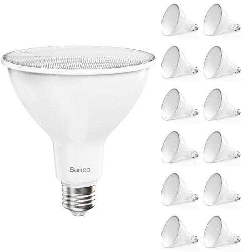 Sunco 12 Pack PAR38 LED Flood Light Outdoor Bulbs, Exterior Spotlight Bulbs, Weatherproof, 1050 LM, 13W (100W Equivalent), 5000K Daylight, Wet Rated, Dimmable, E26 Base UL