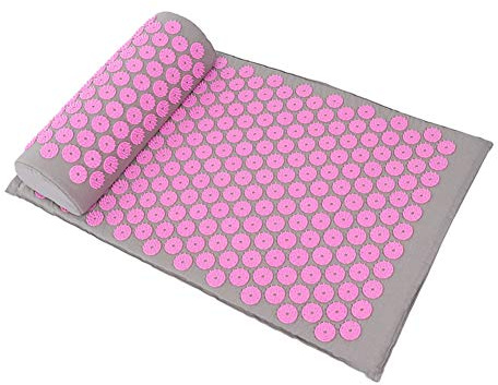 Set Tappetino e Cuscino per Agopressione, Cuscino per Massaggio Yoga, Tappetino per Massaggio per Agopuntura su Tutto Il Corpo per Dolori Al Collo e Alla Schiena, Antistress(68cm-Rosa)