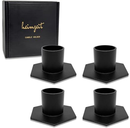 heimzeit Kerzenhalter aus Metall Ø22 mm, 4 Stück Hexagon in Schwarz | Kerzenständer für Stabkerzen und Tischkerzen, Stilvolles Design, für eine elegante Raumdekoration