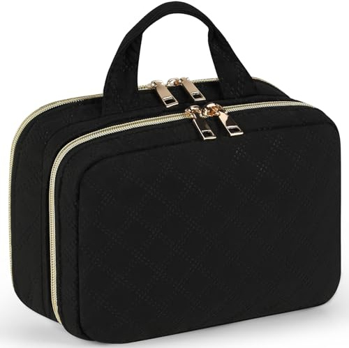 RAINSMORE Kosmetiktasche Groß Kulturtasche Damen für Reise Make Up Tasche wasserdichte Kulturbeutel Schminktasche Organizer mit Reißverschluss Waschtasche Schwarz