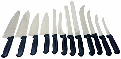 Generic Columbia Cutlery 12 Piece Knife Set for Commercial Kitchens - Assorted Chef, Bread, Slicer, Boning, Butcher, Cimiters - Professional Restaurant Knives, Black