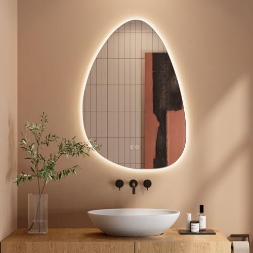 Dripex LED Bathroom Mirror with Lights, 800 * 550 MM Asymmetrical Light up Backlit Mirror Bathroom Anti Fog Mirrors Dimmable Switch with 3 Colors,Horizontal/Vertical
