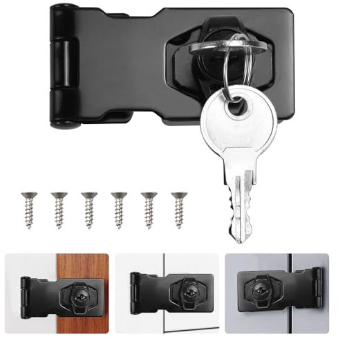 ADERTOS Lucchetto Hasp da 2,5 pollici Lucchetto con Chiusura a Viti Lucchetto Hasp Serratura con lucchetto Chiavistello con Lucchetto Chiusura per Porta di Giardino, Armadi, Cassetti, Cancelli, Nero