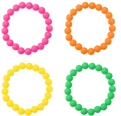 DAZZLUXE Pulseras de Perlas de 4 Piezas - Coloridas y Mágicas para Niños, Plástico, Accesorios de los Años 80, Neón
