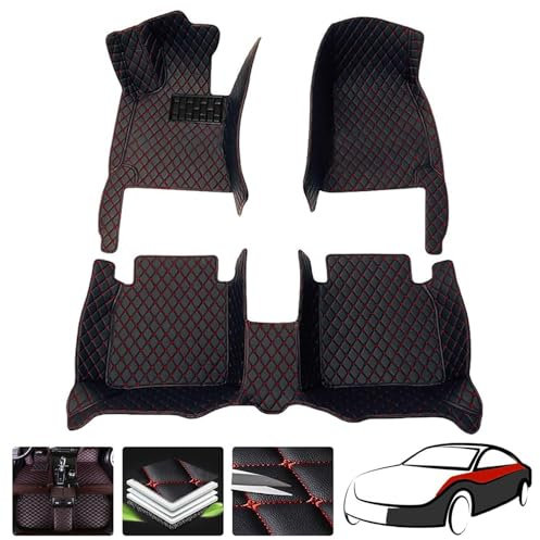 OINTJWWO Leder Auto Fußmatten Nach Maß Für Citroen Berlingo 2007, VollstäNdige Abdeckung Teppich Allwetter Wasserdicht rutschfeste Fussmatten Automatten Schutz ZubehöR,E/Black-Red