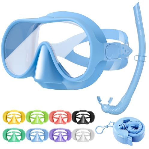 Tyuodna Schnorchelset Erwachsene,Taucherbrille mit Schnorchel,übergroßen Linse 180° Weitwinkel Anti-Fog Snorkeling Set,Macaron-Farben Taucherbrillen für Schnorcheln,Tauchen