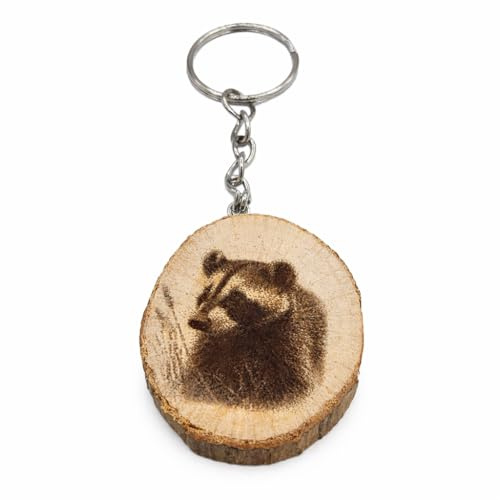 Promotech Der Dachs Porte-clés en bois gravé au laser fait à la main, Bois naturel, W5L5
