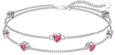 Flpruy Weihnachten Geschenk Herz Geburtsstein Armbänder Fußkettchen für Frauen Silber 925 Damen Verstellbar Fußkettchen Geburtstag für Mama Mädchen Ihr