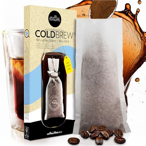 finum® COLDBREW 60 COFFEE FILTERS + THE CLICK, Cafetera Coldbrew, Filtro de café de papel, Filtro para café en polvo, Porta filtro de café, Cafetera para jarras, sin BPA – 60 Filtros
