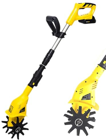 Kindevieft Motozappa Piccola, Motozappa da Giardino, Motozappa Elettrica Portatile per Uso Domestico, Motozappa da Giardino, Elettrica al Litio 20 V, Cordless Leggero, per Giardinaggio,Yellow