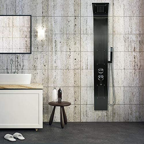 Wasserfalldusche, Edelstahl Duschpaneel für Eckmontage 3 Funktion mit Regendusche Duschset mit Handbrause, Regendusche,7 * 20 * 140cm (schwarz)