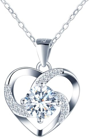 INFINIONLY Damen Mädchen Herz Diamant Halskette und Ohrringe 925 Silber Schmuck-Sets Moissanit Ketten Anhänger Ohrstecker Ohrschmuck D Farbe VVS1 Perfekt Geschliffene Diamant Hochzeitsschmuck