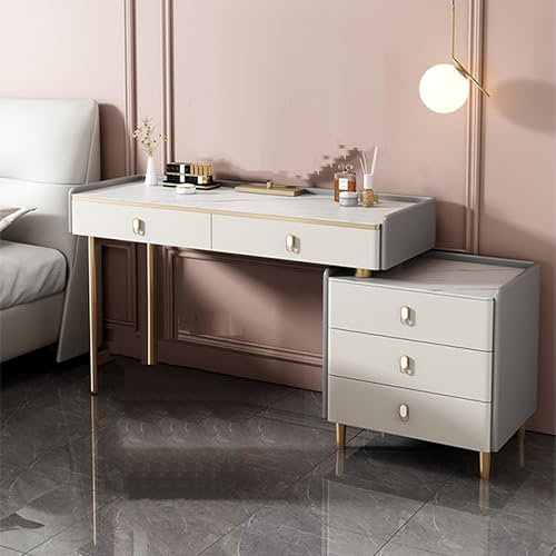 Ernqi Schminktisch Mit Beleuchtetem HD-Spiegel, 3 Beleuchtungsmodi, Schminktisch Mit Links/rechts Installierbaren Schließfach, Schminktisch Mit Stuhl Fürs Schlafzimmer (Gray,A_39.4IN)