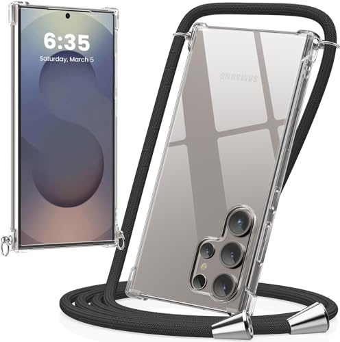 caslord Handyband kompatibel mit Samsung Galaxy S25 Ultra | Transparent Hülle mit Handykordel | Handyhülle für zum Umhängen | für Sport Reisen Partys Einkäufe Babypflege | Schwarz