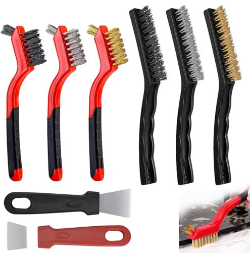 Wire Brush Set, 8 PCS Metal Rust Remover Brushes and Wire Brush Scraper Brass Copper Stainless Steel Nylon Bristles Brush Brushes Paint Scrubbing for Welding Slag Cleaning