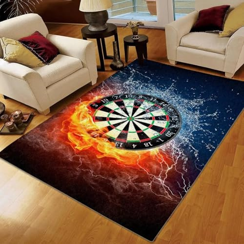 JIEDEDIAM Darts-Spieler, Eisfeuer, Dartscheibe, Teppich, 3D-Teppich, Wohnzimmer, Küche, Schlafzimmer, Sofa, Heimdekoration, Kinder-Bodenmatte, Geschenk