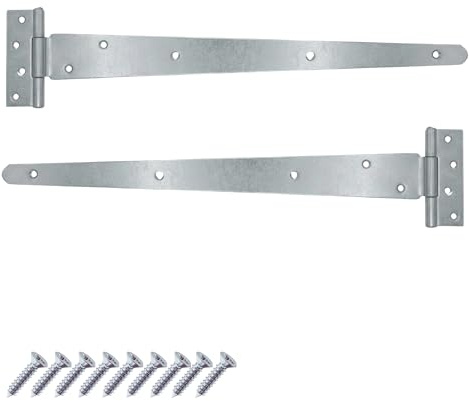 Keypak 2 Pack 450mm Outdoor T-Hinges Zinc Plated with Rustproof Coating | 18” Metal Tee Hinges Ideal for Large Wooden Gates, Barn, Garage & Shed Doors
