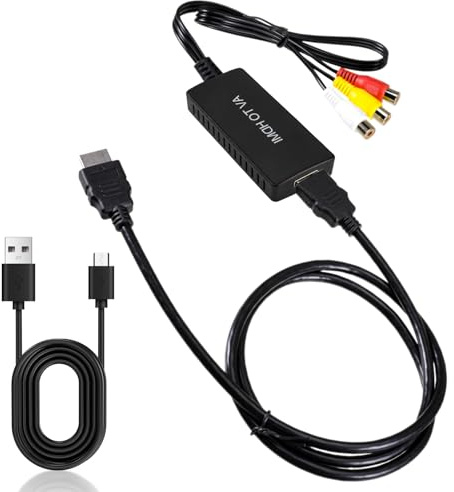 tlidfgeo RCA auf HDMI, RCA auf HDMI Konverter, 1080P Composite CVBS AV zuHDMI, Video Audio Konverter Adapter mit HdmiAdapter für PS2/Xbox/SNES/ N64/ VHS/VCR Videorecorder DVD, Unterstützt PAL/NTSC