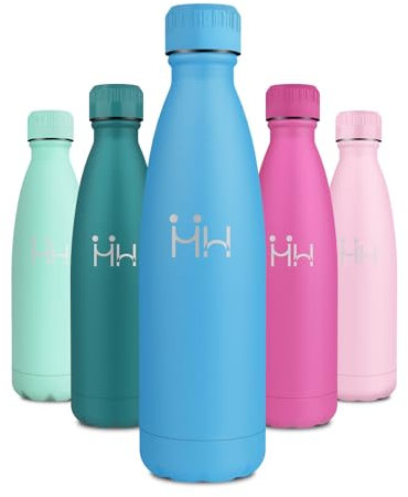 Borraccia Termica 500ml, Senza BPA, Bottiglia Acqua in Acciaio Inox, Doppia Parete Isolata, Riutilizzabile, Antigoccia, Bottiglia per Scuola, Ufficio, Viaggi, Bambini, Palestra, Sport, Campeggio