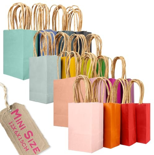 Gcardist 32 Pcs Mini Paper Favor Bags with Handles 6x4.5x2.5 16 Rainbow Colors Small Gift Kraft Party Treat Bags