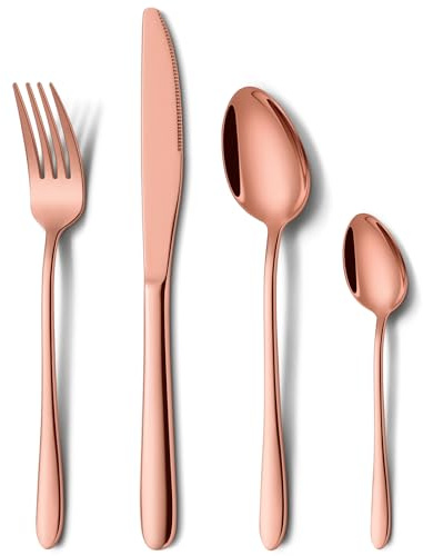 Rose Gold Cutlery Set, NINIROR 16 Piece Food-Grade Stainless Steel Flatware Silverware Set for 4 People Include Spoon Knife and Fork Sets Mirror Polished Dishwasher Safe for Home Kitchen Restaurant