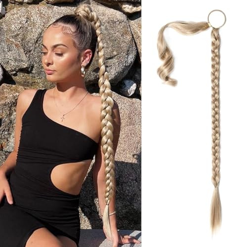 Haarverlängerung Echthaar Zopf Braids Extensions Haarteil Mit Gummiband Dreadlocks Extension Haargummi Mit Haaren Haare zum Einflechten Blond Fake Zopf Kunsthaar