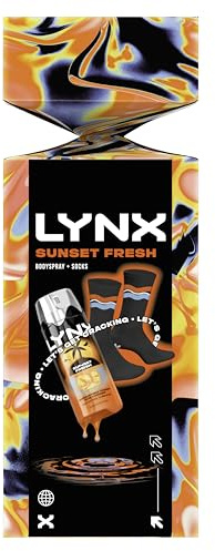 Lynx Sunset Fresh Body Spray & Socks Cracker Gift Set with our latest body spray deodorant scent perfect for any occasion 1 piece