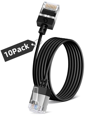 Ultra Thin Cat6 Ethernet Cable 0.5M 10Pack, Gigabit UTP Network Cable | Flexible & Slim Cat6a RJ45 LAN Cord, 10Gbps 550MHz Cat6 Internet Cord, for PC, Router, Windows (Black)