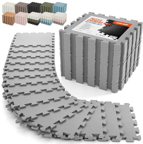 AIRHOP Juego de 18 alfombrillas para suelo de gimnasio, espuma EVA de alta densidad, antideslizantes y de alta amortiguación, ideales para yoga y fitness, perfecto para gimnasio en casa, 30x30 cm