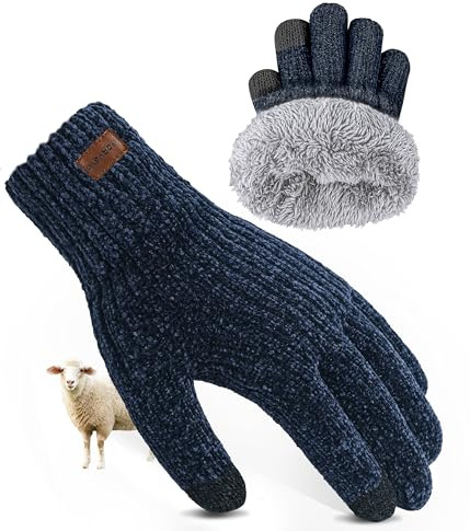 FORVEVO Handschuhe Herren,Wolle Winterhandschuhe Damen mit Fleece Futter,Touchscreen Thermohandschuhe,Warme Strickhandschuhe für Outdoor Sportarten Reiten Laufen Skifahren(Marine)