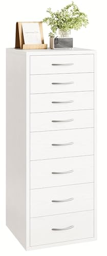 IRONCK Kommode Weiß mit 8 Schubladen, Schubladenschrank Schmal mit Griffen,Kommodenschrank für Schlafzimmer, Schubladenkommode für Wohnzimmer, Büro, Flur, 45x40x105cm