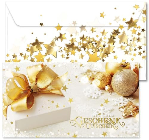 GESCHENKGUTSCHEINcom - 25 Formulare zum Erstellen eigener Geschenkgutscheine mit Brief-Umschlag für Weihnachten. Weihnachtsgutscheine X12039-1-25-V1