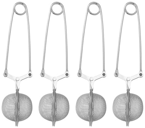4 infusores de bolas de té de acero inoxidable con clip de bloqueo seguro y mango para filtro de colador, colador reutilizable, acero inoxidable